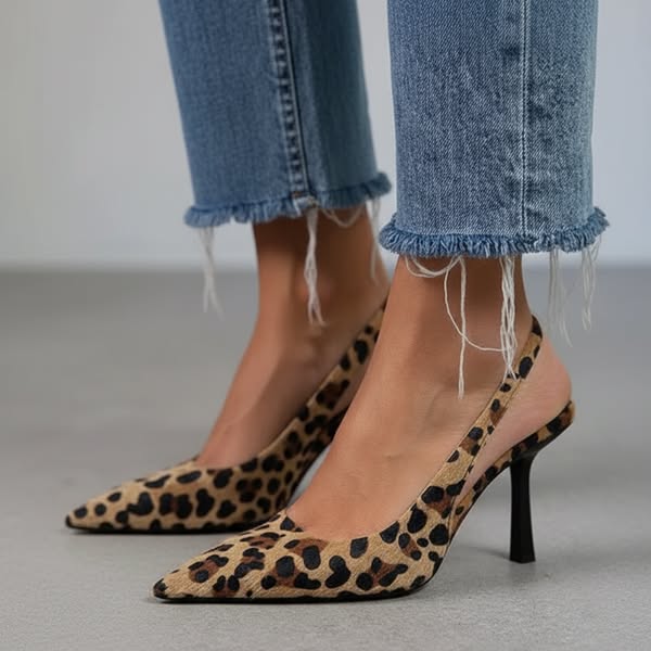 Maria | Pointed Toe Leopard Print Slingback Khaki Stiletto Heels