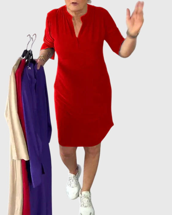 Katherine | Solid V-Neck Dress