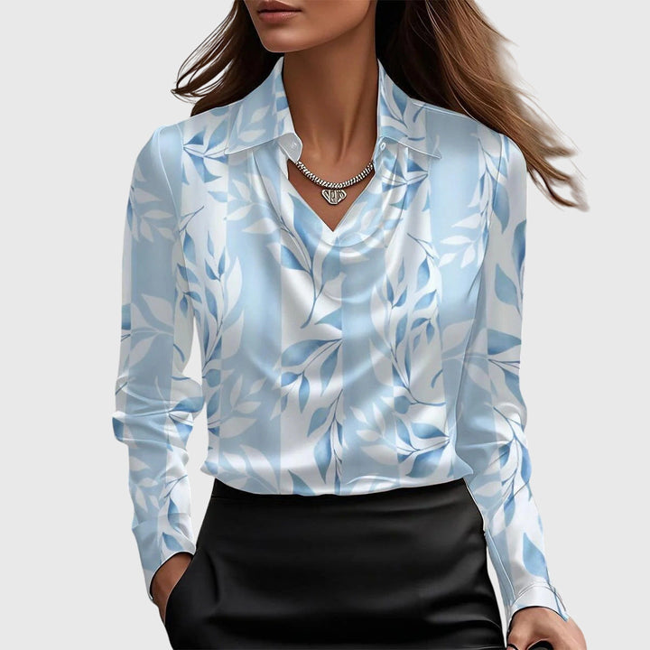Sylvie | Blouse with luxurious shine and pleated neckline