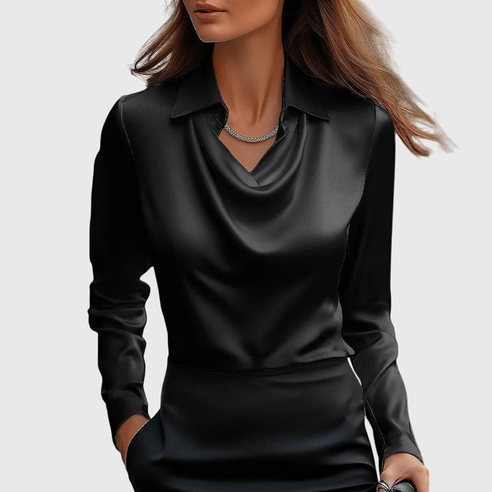 Sylvie | Blouse with luxurious shine and pleated neckline