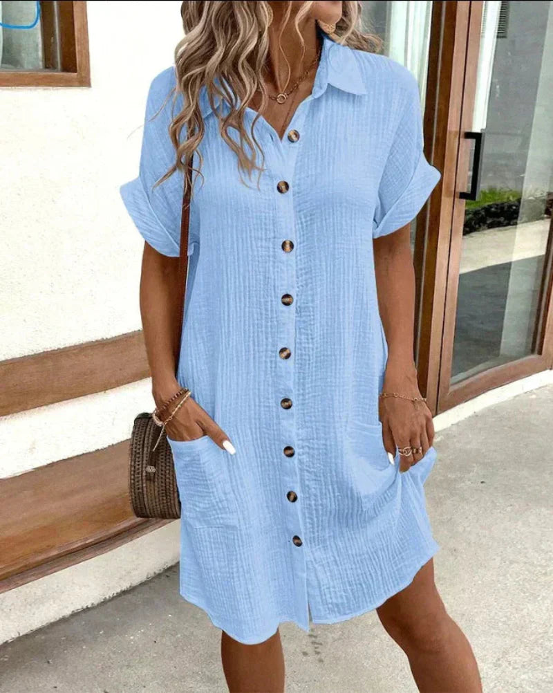 Hailey™ | Classic Linen-Cotton Shirt Dress
